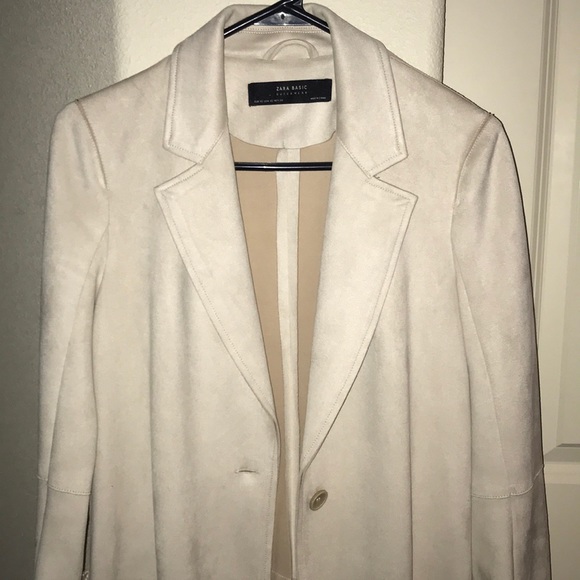 Zara Basic Cream Suede Blazer Style Coat - Picture 4 of 5